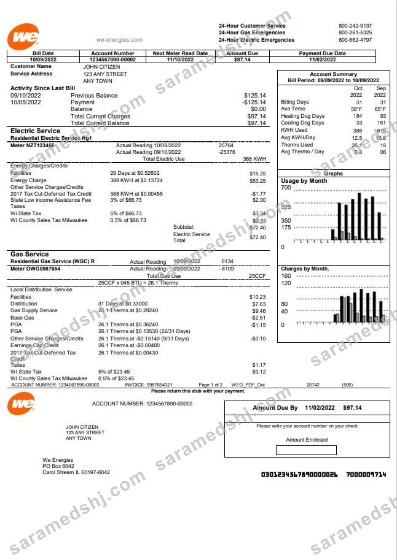 USA We utility bill template in Word and PDF format